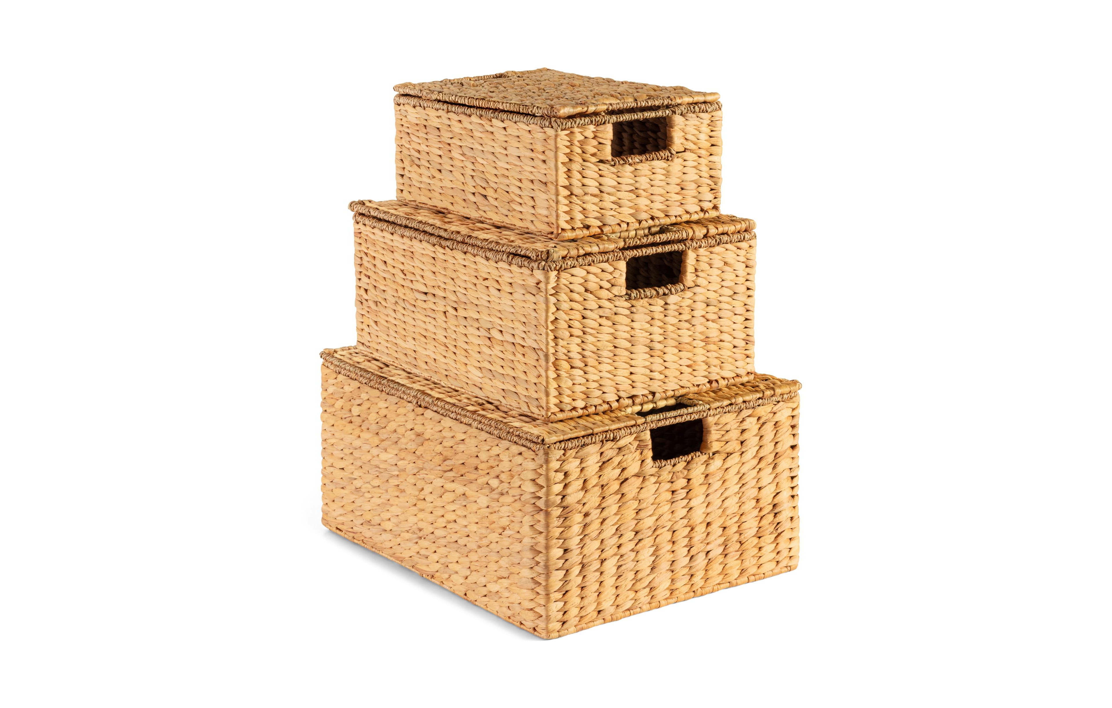 Best Choice Products Set of 3 X-Large, Large, and Medium Woven Storage Baskets Lids, Hyacinth Organizer Bins