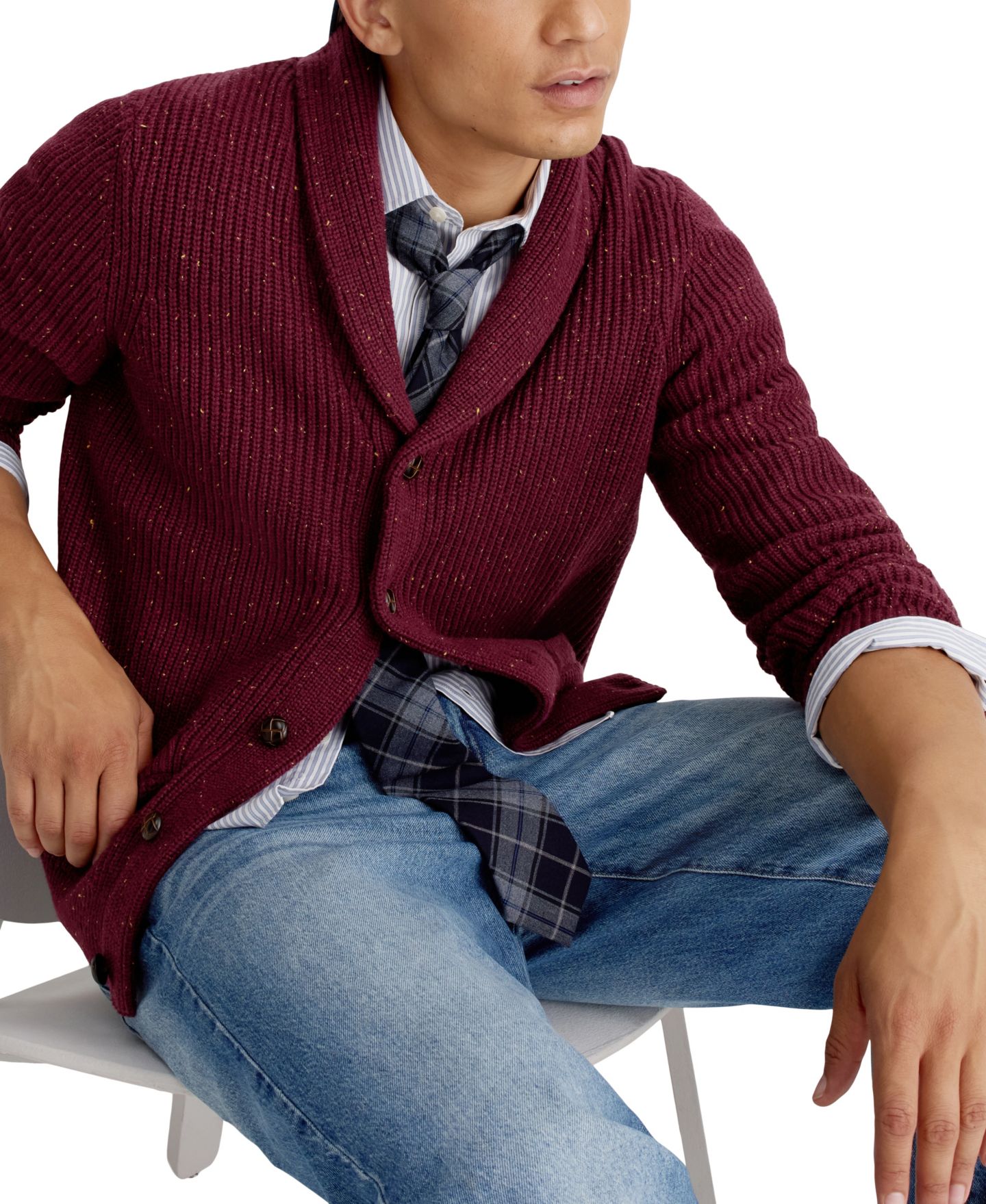 Мужской кардиган Nautica Donegal Textured Classic-Fit Shawl-Collar, цвет: Seaprtburg — фото 3