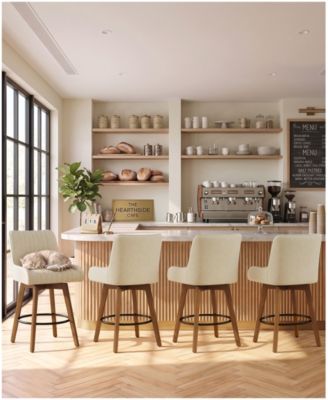 26" Mid-Century Swivel Counter Height Bar Stools, Faux Leather Kitchen Stools with Spring Cushion