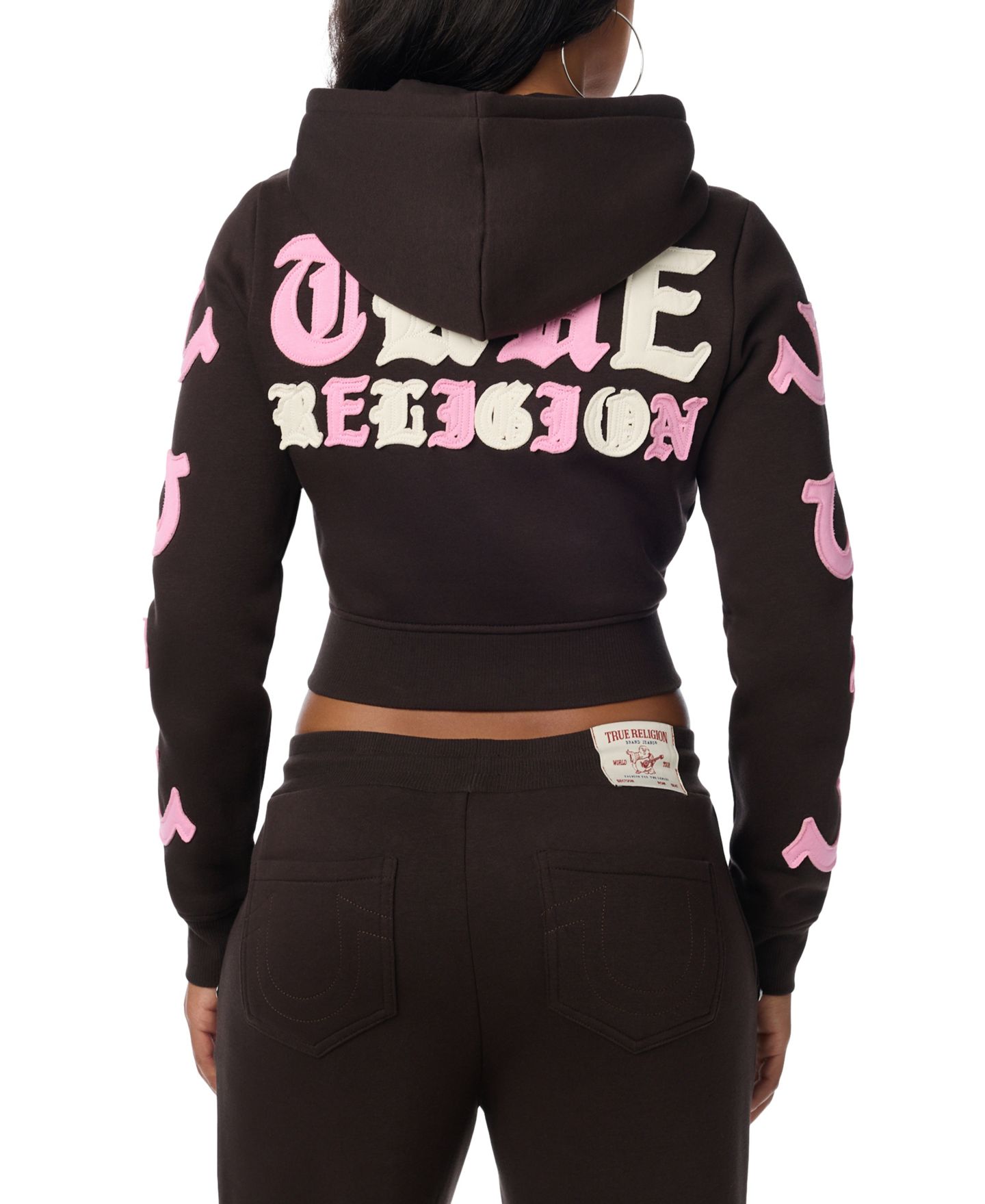Женское укороченное худи на молнии True Religion с принтом, цвет: Ganache — фото 3