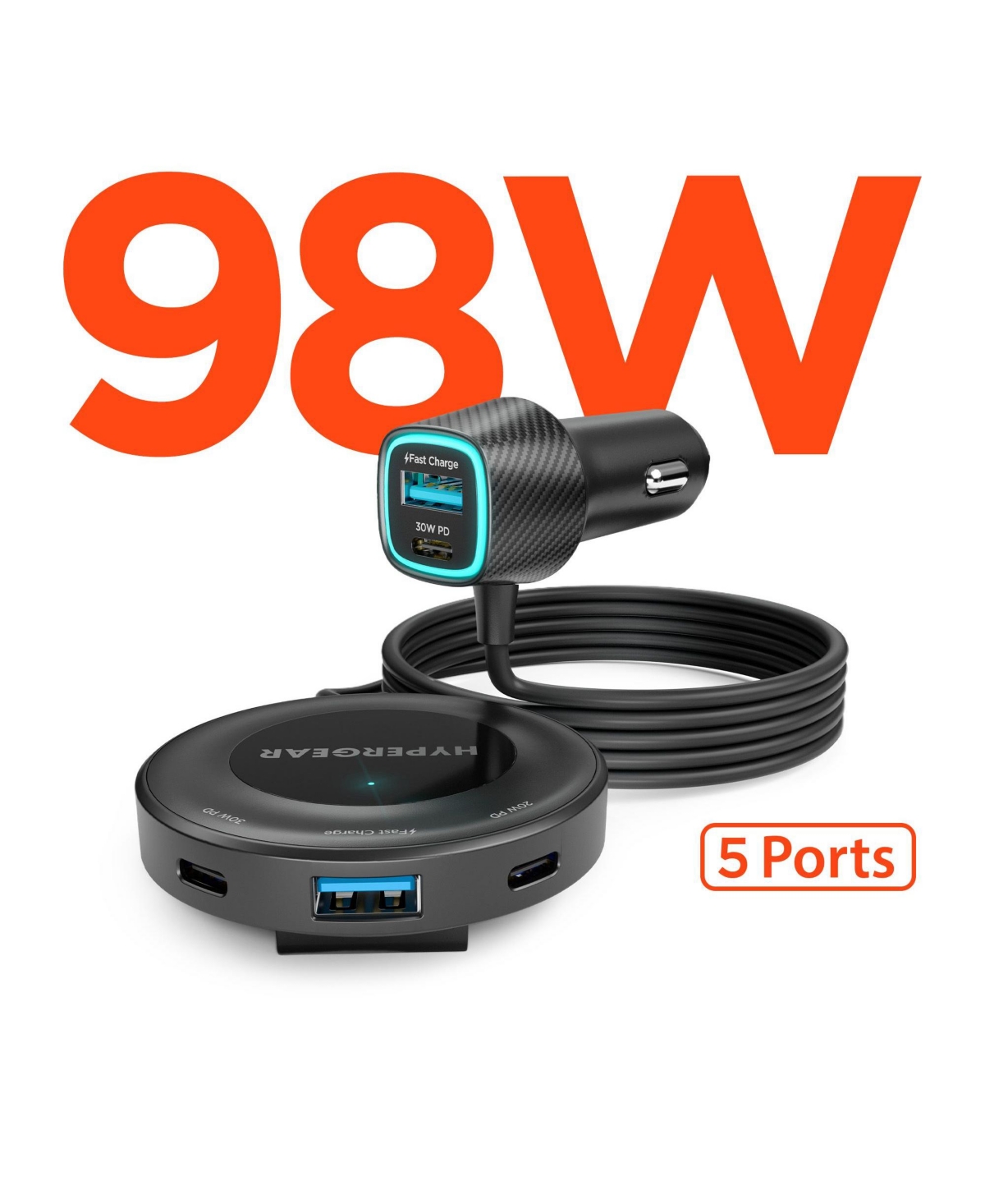 HyperGear Road Runner 5-Port Fast Charge Car Charger for Phones, Tablets & Laptops