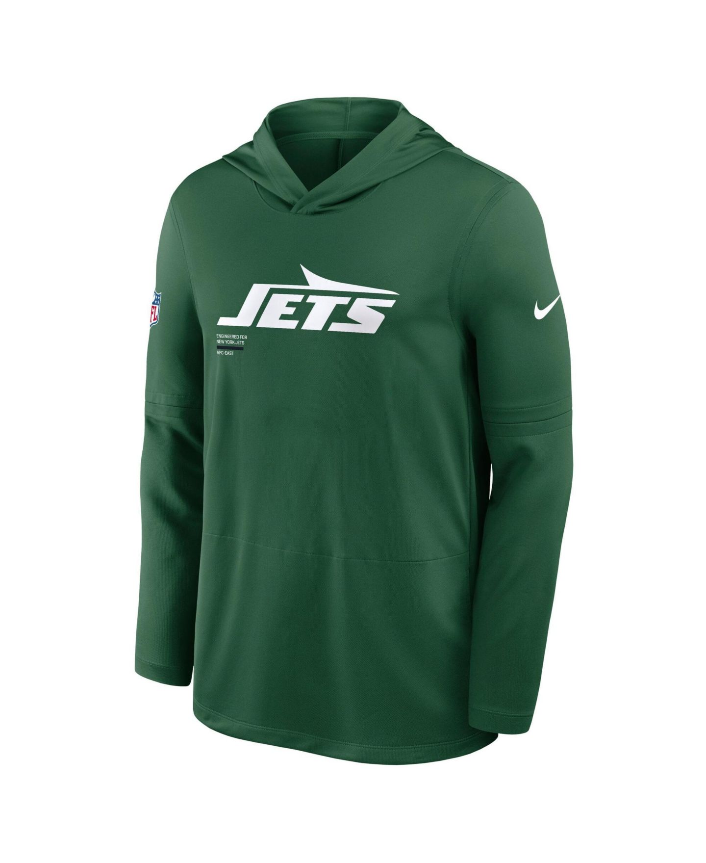 Мужская футболка Nike Green New York Jets Sideline Pure Fury Dri-FIT Long Sleeve Hooded — фото 2