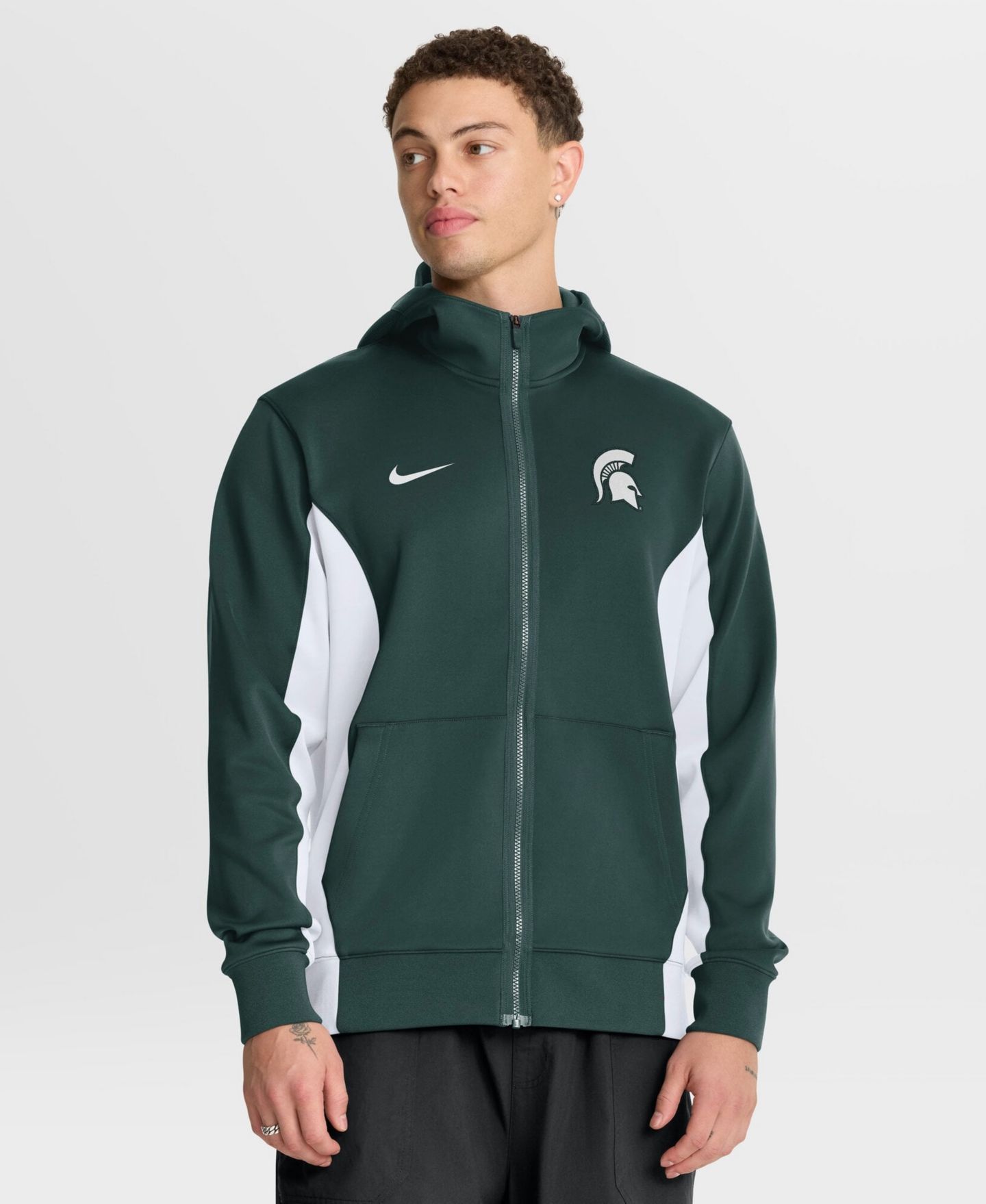 Мужская куртка Nike Green/White Michigan State Spartans Courtside Game Dri-FIT Full-Zip Hooded — фото 1