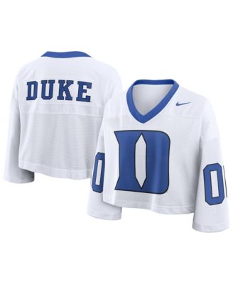 Women's White Duke Blue Devils Oversized Logo Cropped Fashion Jersey