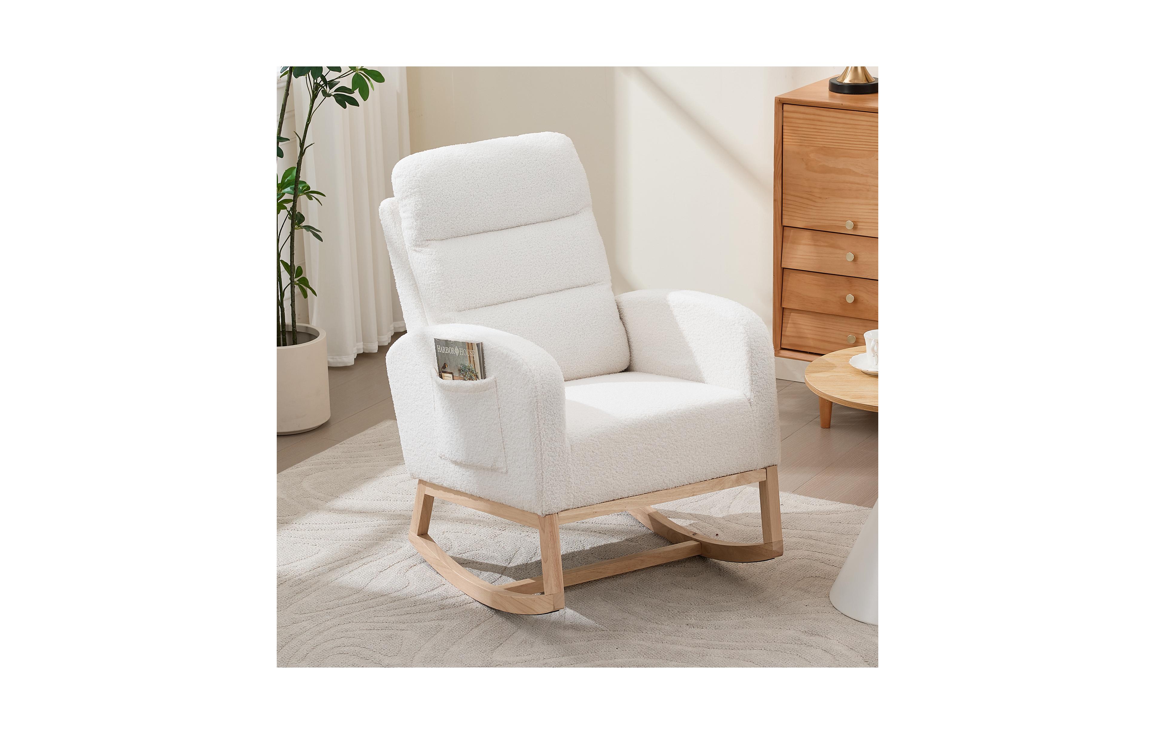 homfan Nursery Rocking Chair with High Backrest Wood Frame for Bedroom Reading Corner Nursing Room
