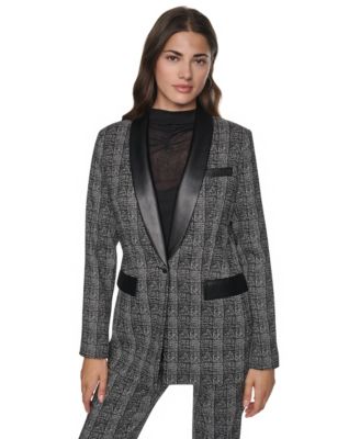 Women's Downtown Plaid Padded Shoulder Blazer