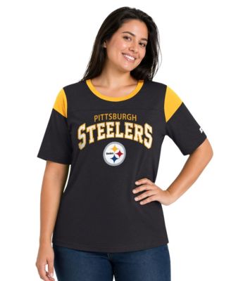 Women's  Black Pittsburgh Steelers Plus Size Linebacker Slub T-Shirt