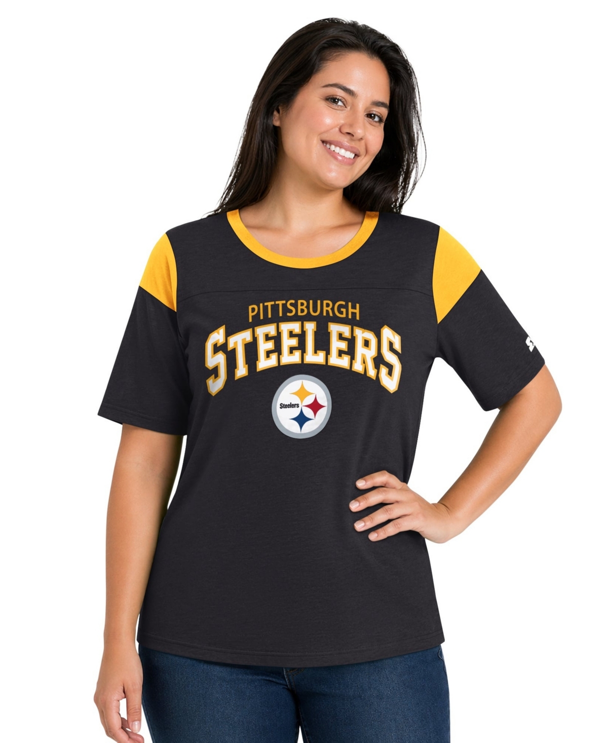 Starter Women's Black Pittsburgh Steelers Plus Size Linebacker Slub T-Shirt - Black