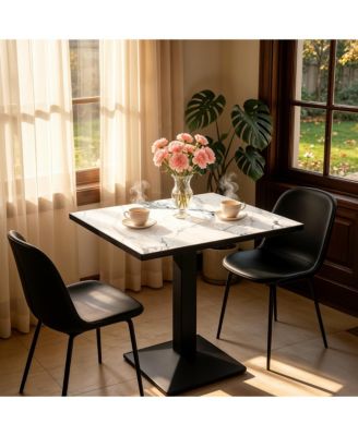 30" W x 24" D Rectangular Sintered Stone Dining Table with Cast Iron Pedestal Base Modern Bistro Table