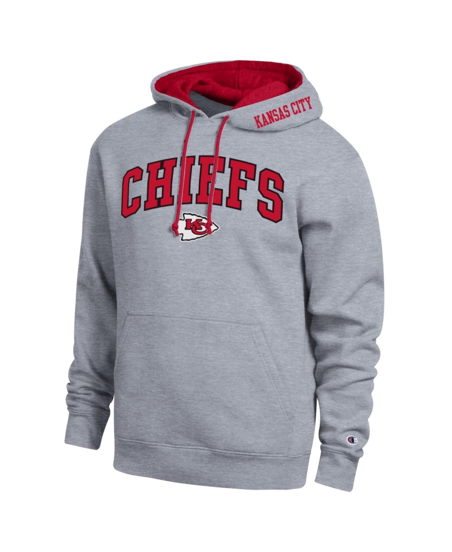 Мужское худи Champion Heather Gray/Red Kansas City Chiefs Contrast — фото 1