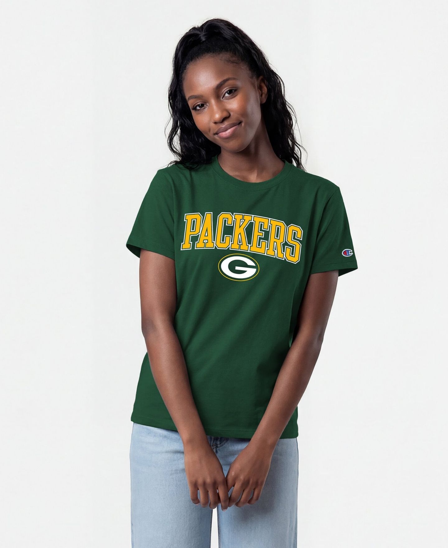 Женская футболка Champion Green Green Bay Packers Arched Over Logo — фото 1