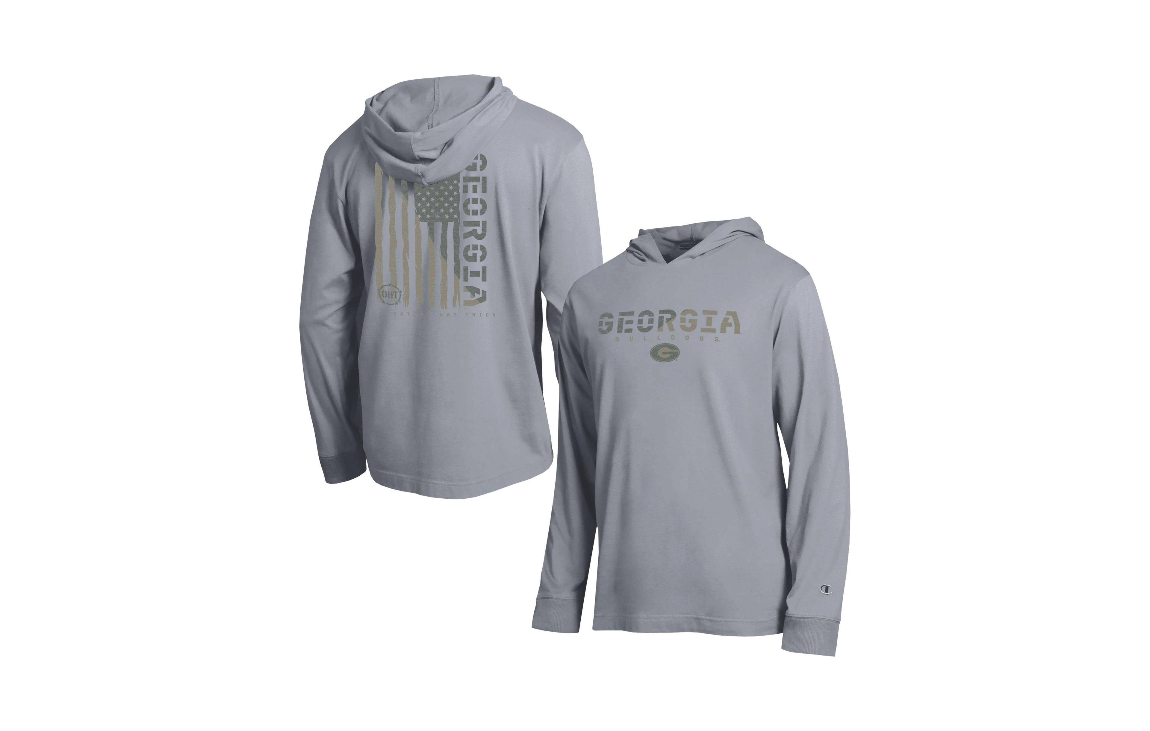 Champion Men's Gray Georgia Bulldogs Operation Hat Trick Flag Hooded Long Sleeve T-Shirt