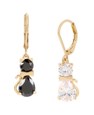 Black & White Cubic Zirconia Cat Drop Earrings