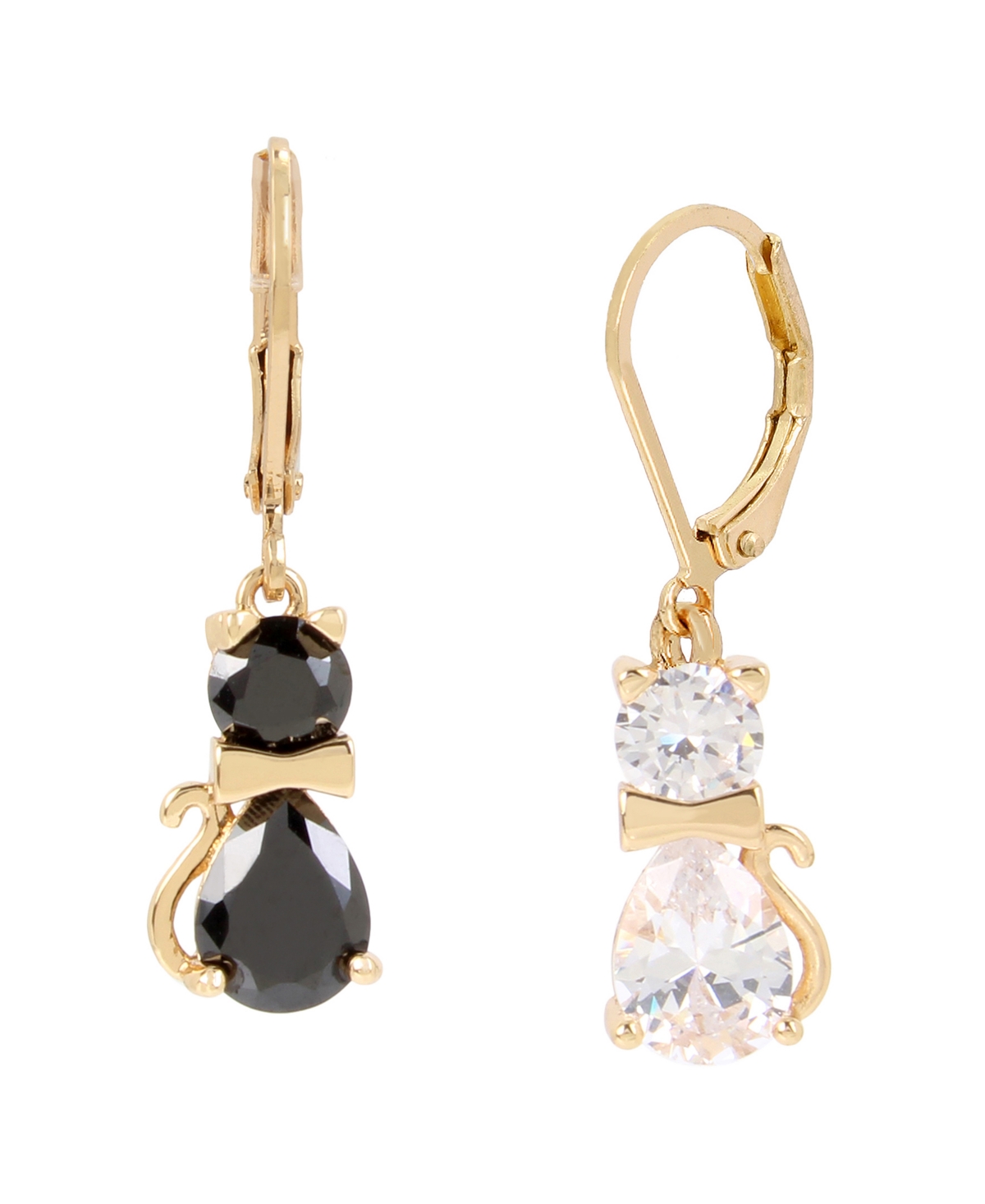 Betsey Johnson Black & White Cubic Zirconia Cat Drop Earrings