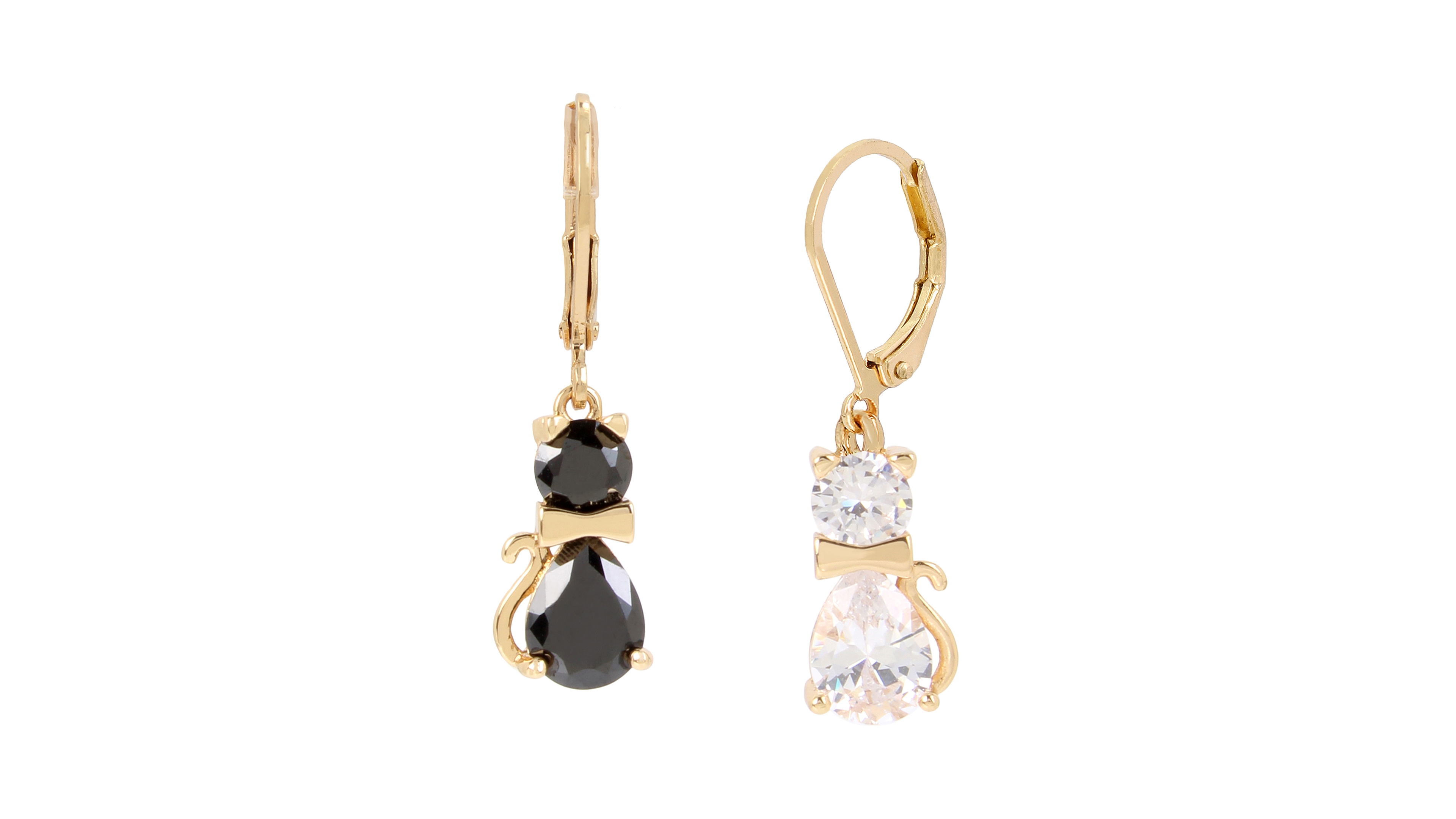Betsey Johnson Black & White Cubic Zirconia Cat Drop Earrings