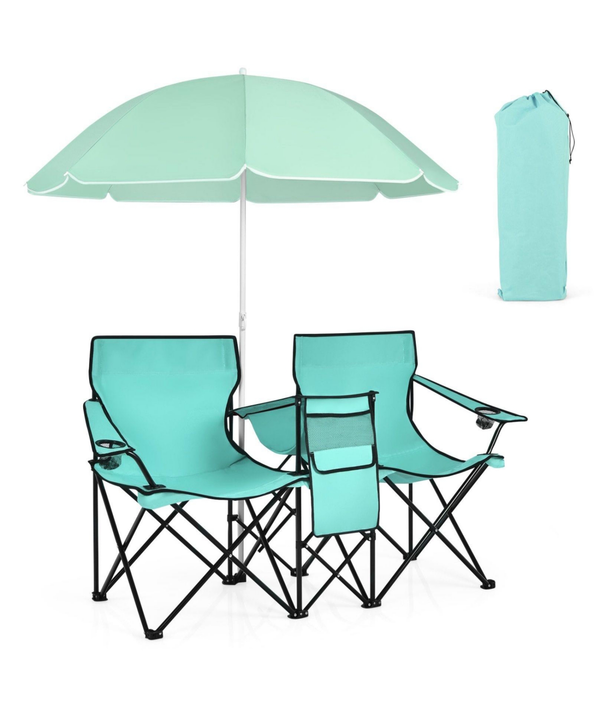 Portable Folding Double Picnic Chair with Removable Umbrella