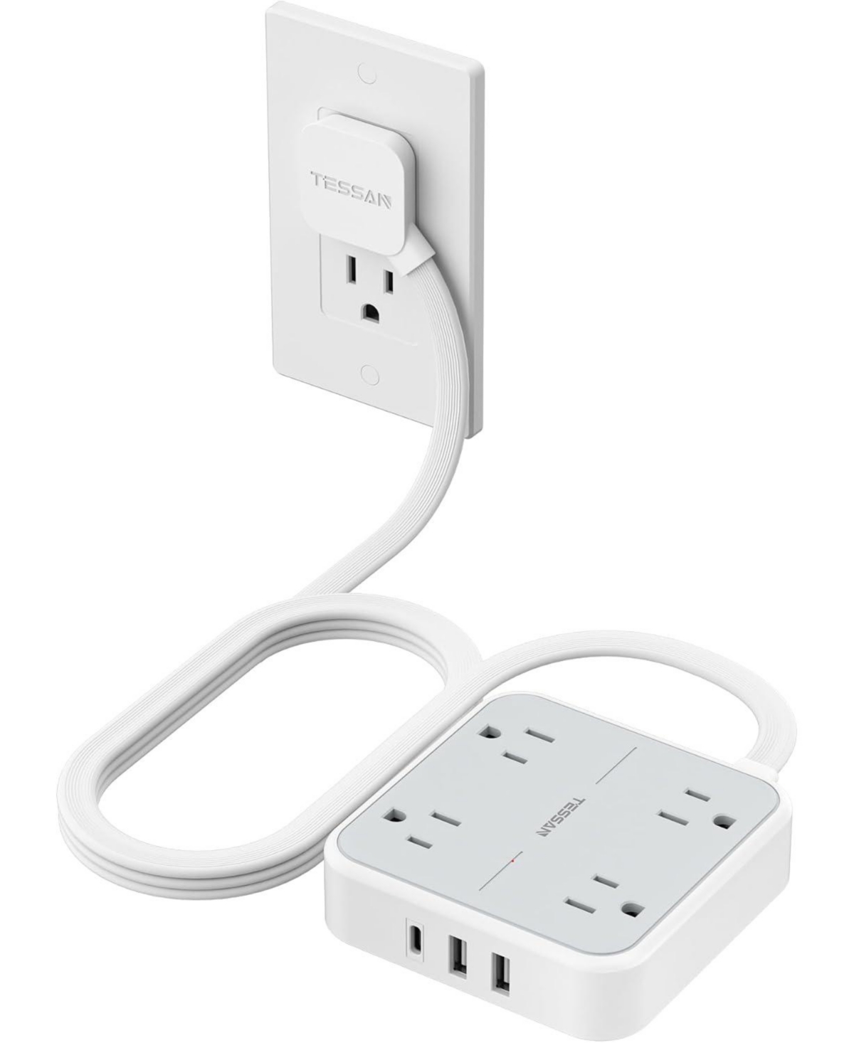 Tessan 5-Ft Flat Power Strip 900J Surge Protection [Compatible with North American Plugs and Indoor Electronics] - Grey