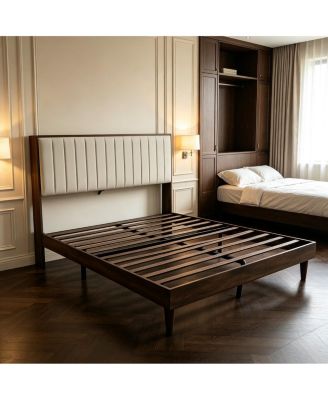 Bed Frame with Vertical Channel Tufted Headboard, No Box Spring Needed, Easy Assembly, Wooden Platform Bed for Bedroom Guest Room