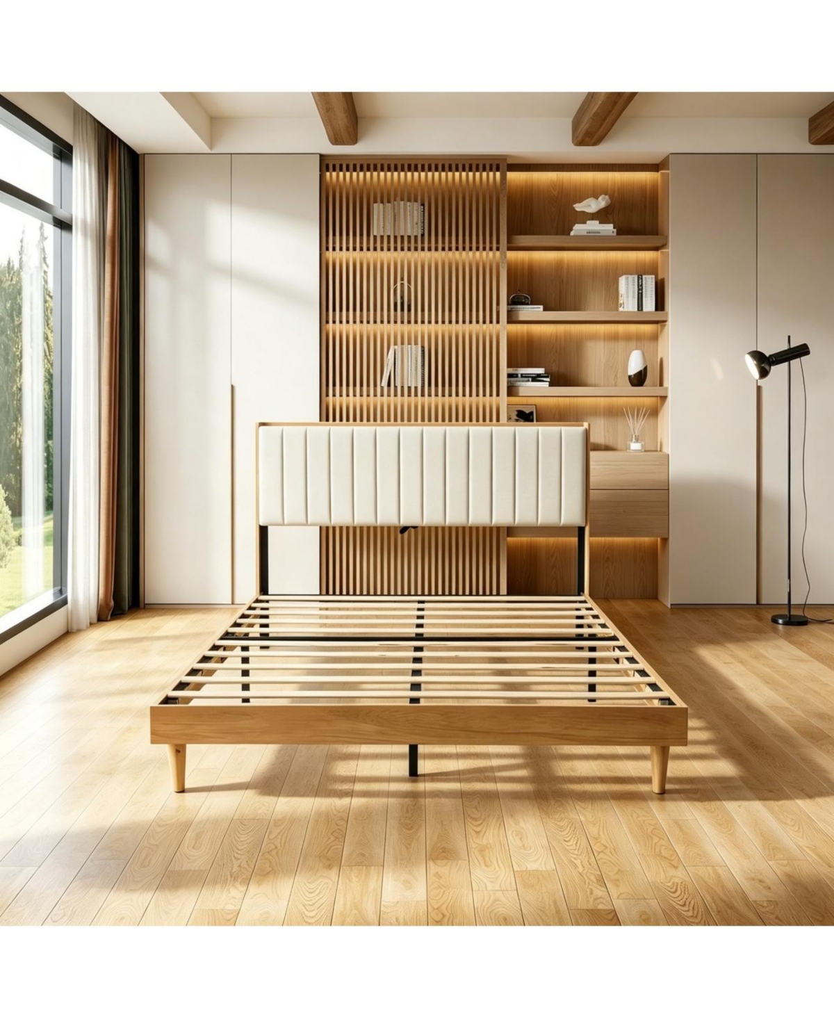 Gaomon Bed Frame with Vertical Channel Tufted Headboard, No Box Spring Needed, Easy Assembly