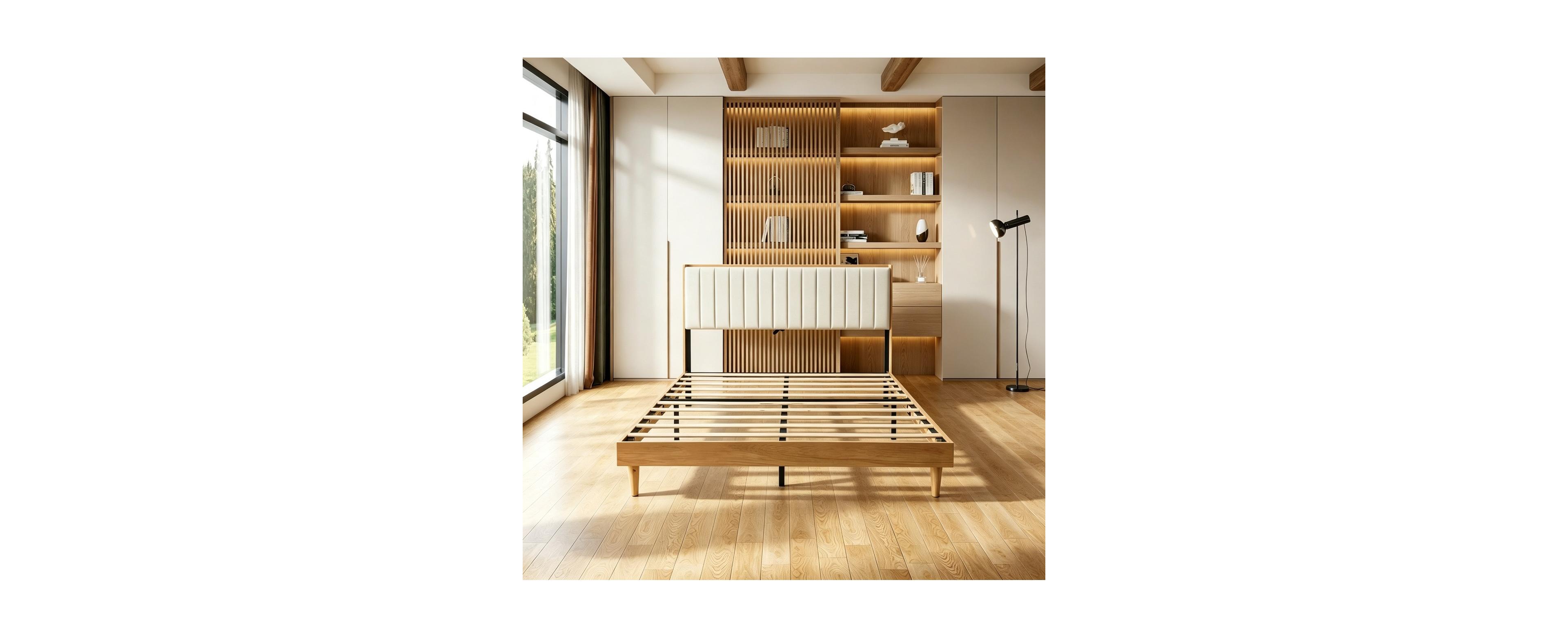 Gaomon Bed Frame with Vertical Channel Tufted Headboard, No Box Spring Needed, Easy Assembly
