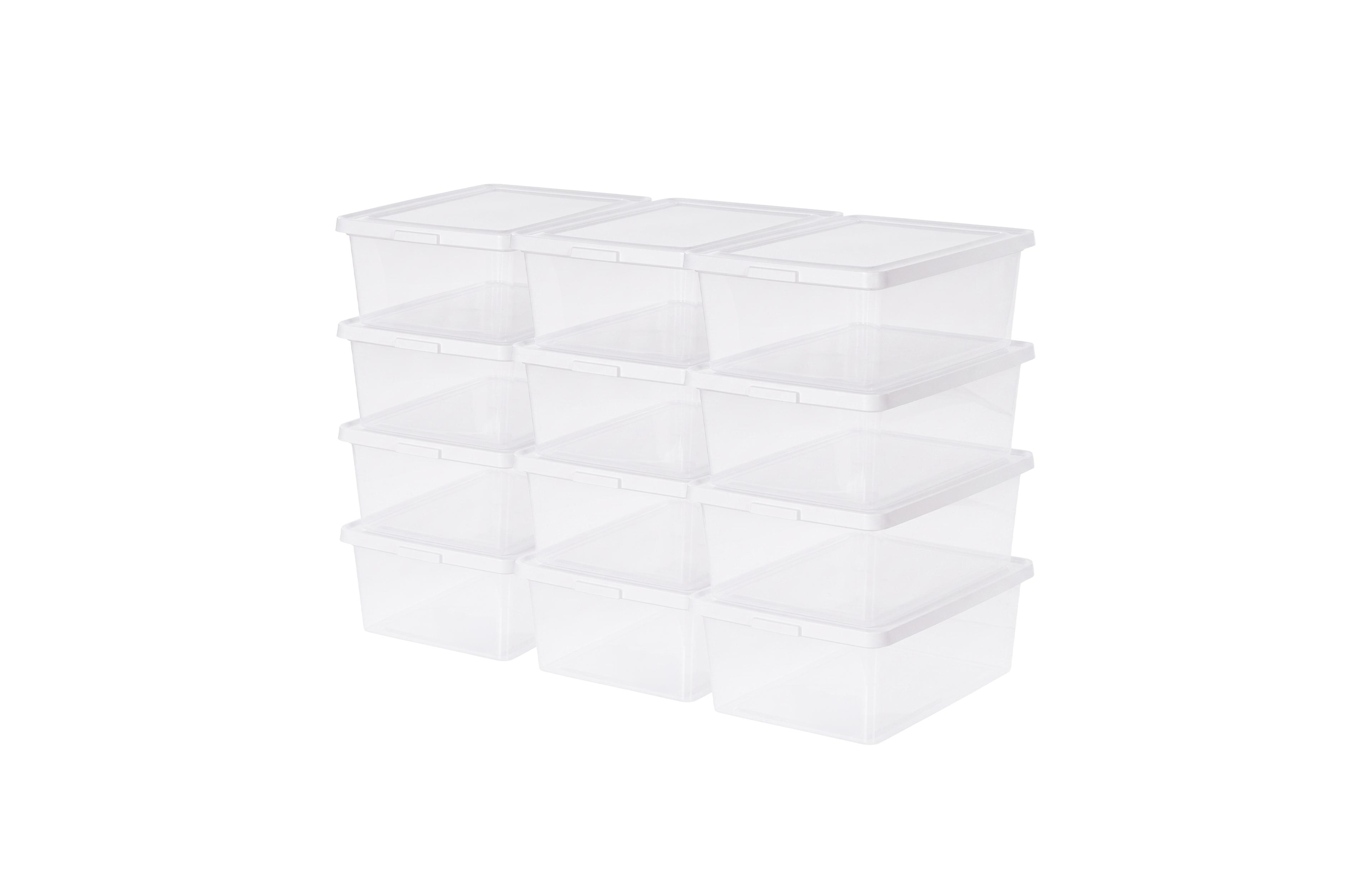 Iris Usa Storage Bins with Lids, Stackable Clear Plastic Box, 12-Pack, 17 Qt