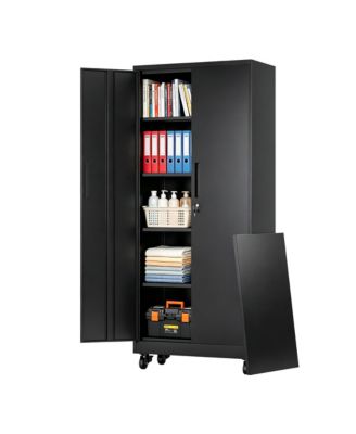 73"H Rolling Metal Storage Cabinet with Lock, Garage Storage Cabinet with 4 Adjustable Shelves