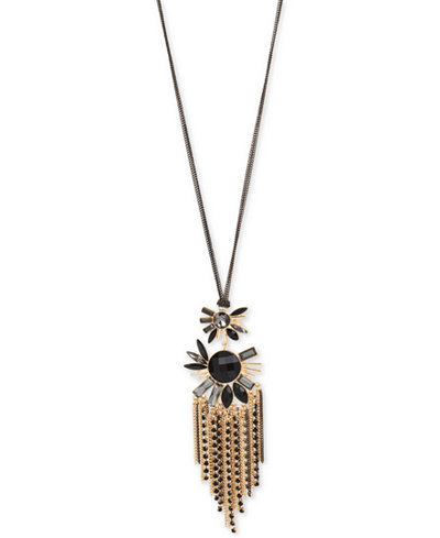 M. Haskell for INC International Concepts Gold-Tone Jet Stone Tassel Pendant Necklace, Only at Macy's