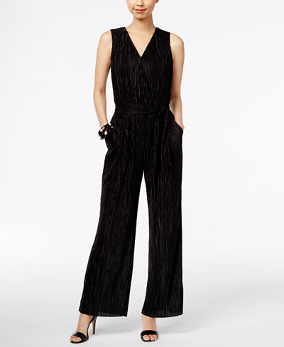 NY Collection Metallic Crinkled Jumpsuit