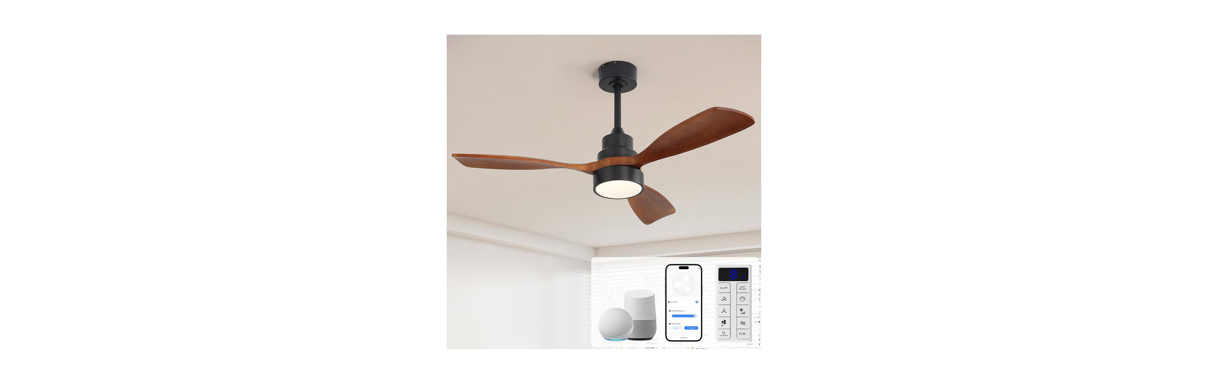 Sofucor 48-inch Indoor Modern 3-Solid Wood Ceiling Fan with Light Kit, Flush or Downrod
