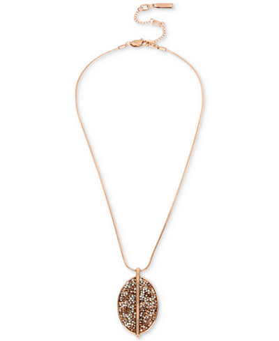 Kenneth Cole New York Rose Gold-Tone Glitter Oval Pendant Necklace