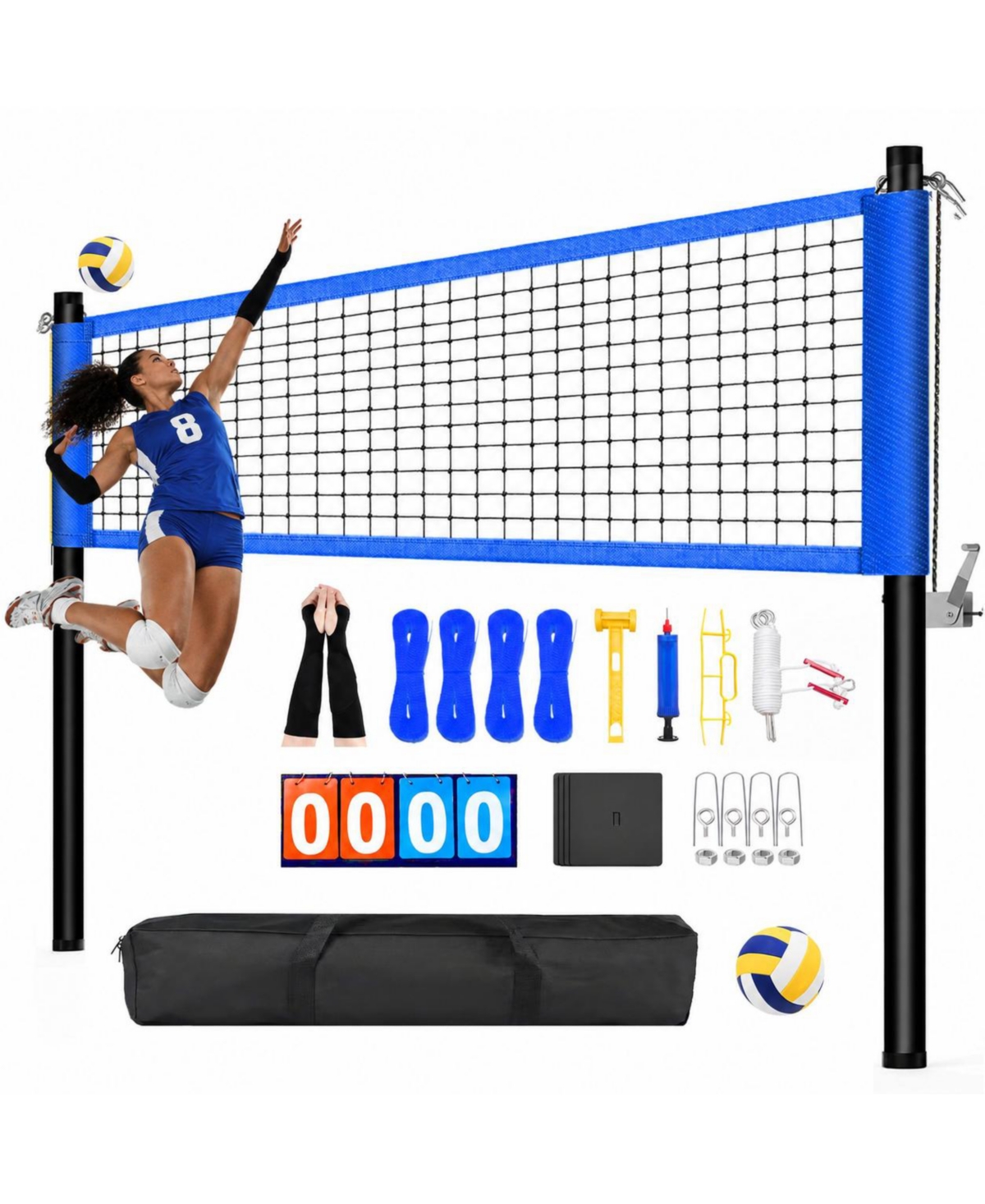 Furlihong 32ft Heavy Duty Portable Adjustable Volleyball Net with Arm Sleeves for Outdoor Beach Backyard