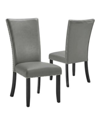 Solid Wood and Vinyl Upholstered Dining Chairs for Dining Room, Grey, Set of 2