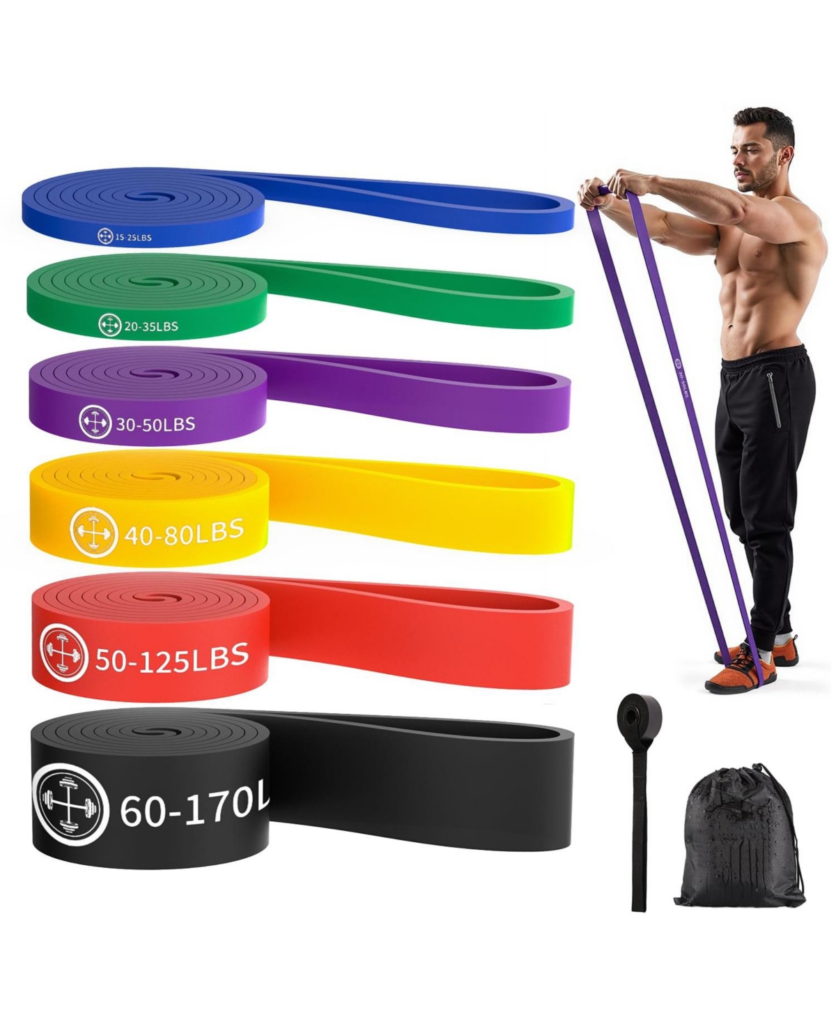 Aofar Resistance Exercise Bands for Home Workout Pull Up with Carry Bag