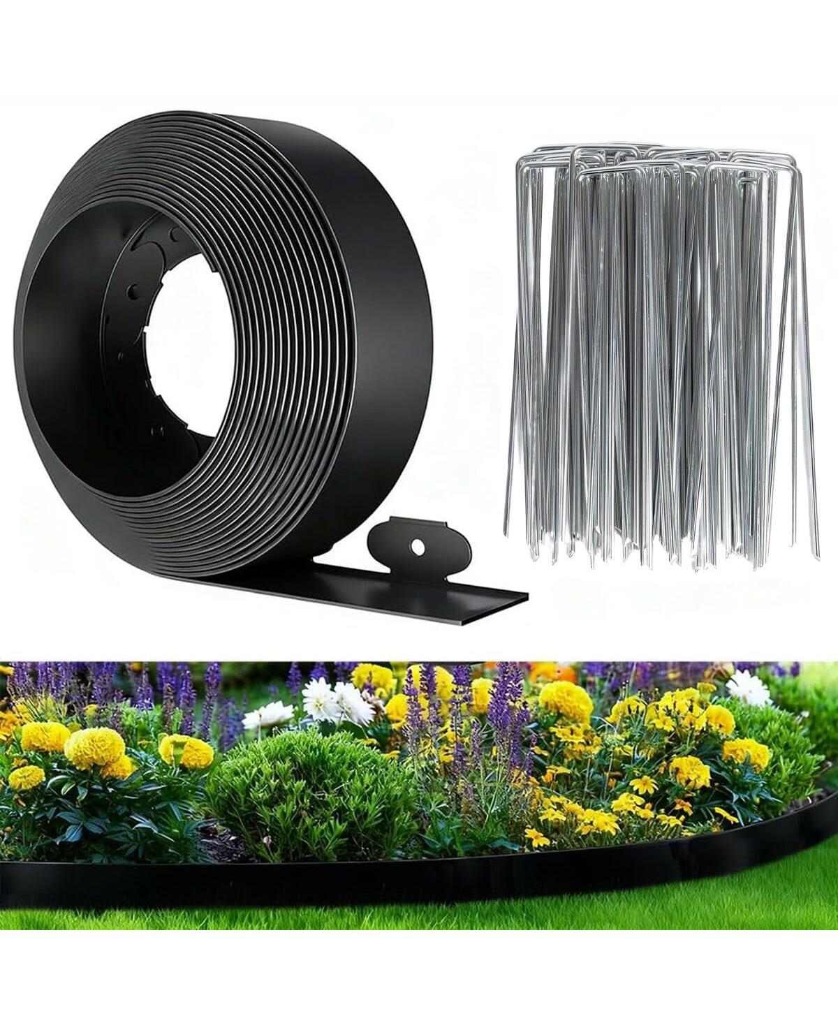 Aofar 49ft 3in Plastic Landscape Edging Garden Border Kit With 75 Metal Stakes