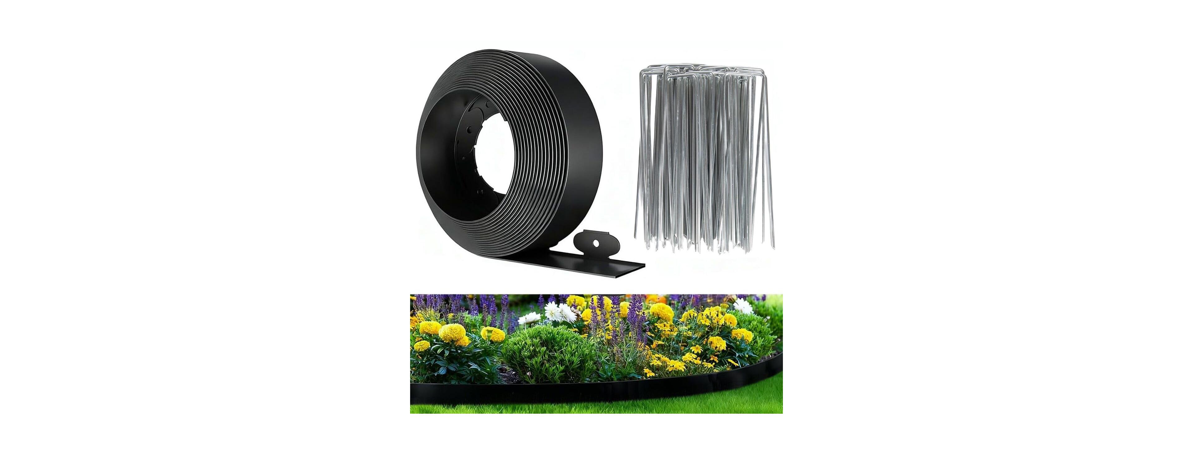 Aofar 49ft 3in Plastic Landscape Edging Garden Border Kit With 75 Metal Stakes