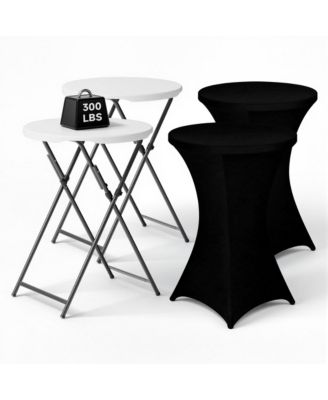 Folding High Top Cocktail Table HDPE Tabletop Steel Frame Stable Perfect for Parties Patio Events Set of 2 with Table Covers Included