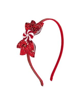 Little and Big Girls Peppermint Glitter Christmas Bow Headband