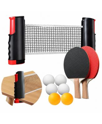 Portable Ping Pong Set Retractable Net 2 Paddles 6 Balls Carry Bag For Indoor Outdoor Family Games