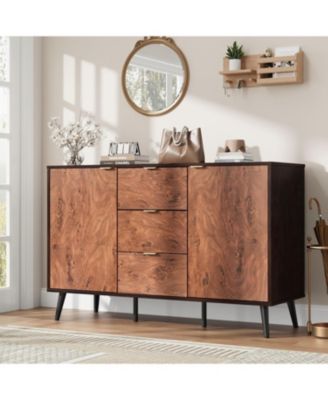 51.2 Inch Sideboard Buffet Cabinet with 3 Drawers, Gorgeous Burl Texture Farmhouse Kitchen Wooden Cabinet with Storage