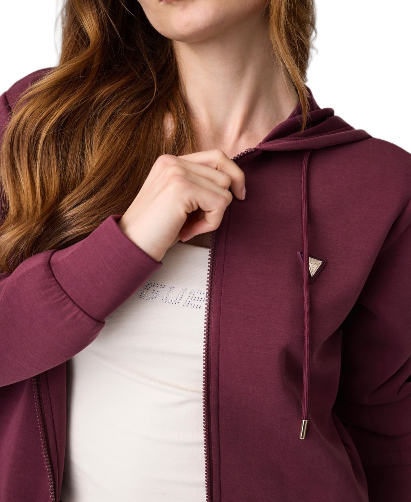 Женское худи GUESS Olympe Full-Zip, цвет: Красный чёрный — фото 7