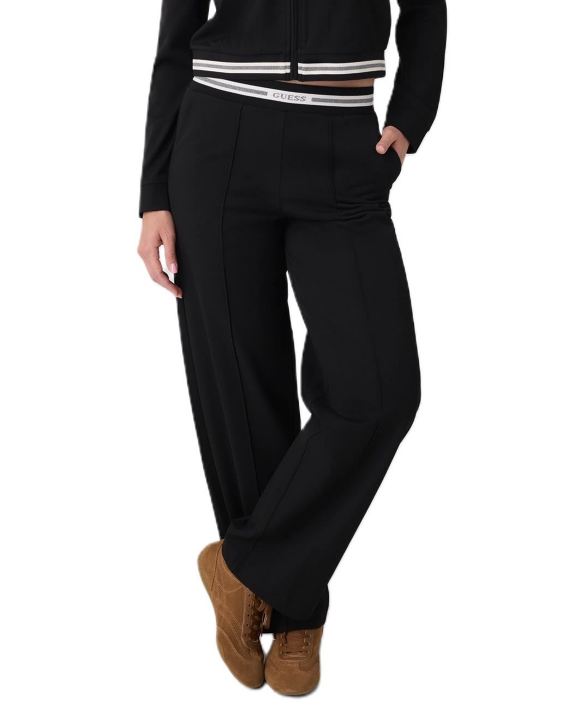 Guess Women's Goliarda Wide-Leg Pull-On Mid-Rise Pants - Jet Black A996