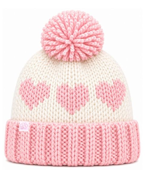 Шапка Bits & Bows Hearts Pom-Pom Beanie для девочек, цвет: Кремовый / Розовый