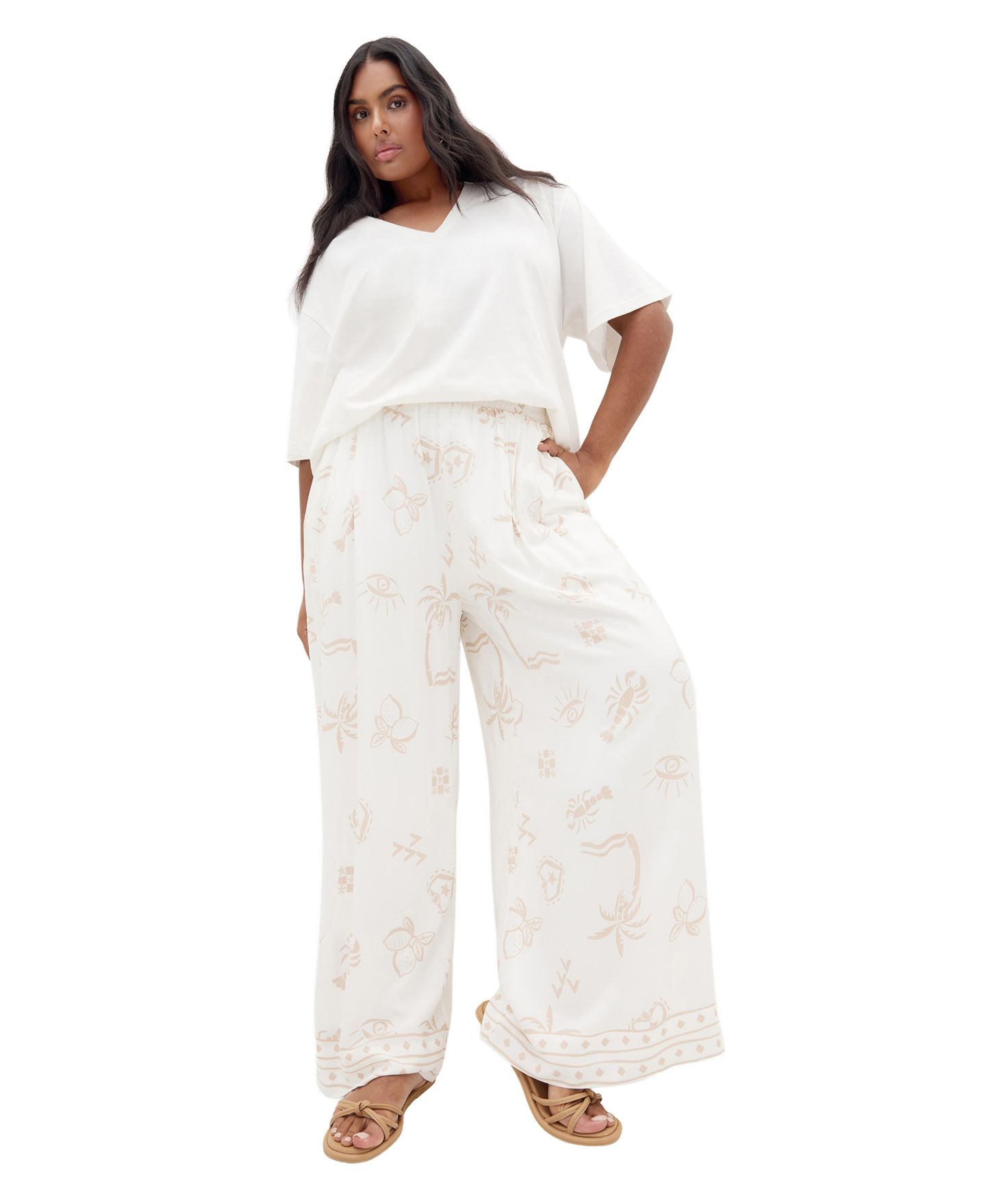 Женские брюки CITY CHIC Plus Size Alessia High-Rise Wide-Leg Pull-On, цвет: Серо-бежевый — фото 3