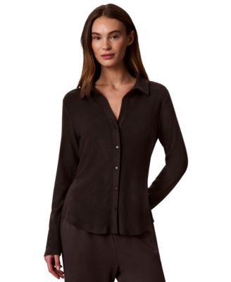 Women's Slim Brushed Interlock Long-Sleeve Pajama Top