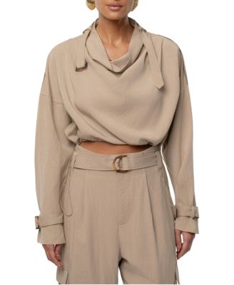 Women's Wanderlust 3/4-Sleeve Cowl Neck Cropped Top