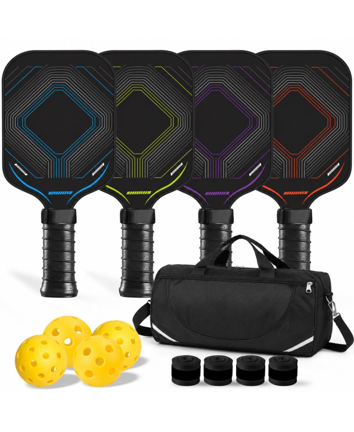 Sportneer 4 Player Lightweight Graphite Pickleball Paddle Set With Balls And Carry Bag