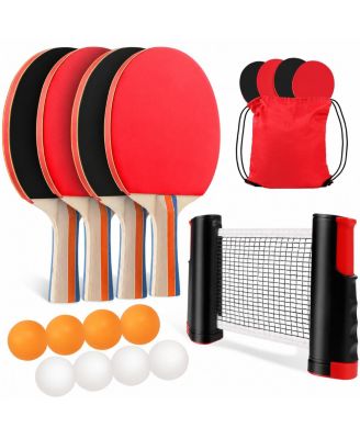 Ping Pong Set With Rackets Balls Retractable Net Carry Bag For Indoor Outdoor Games