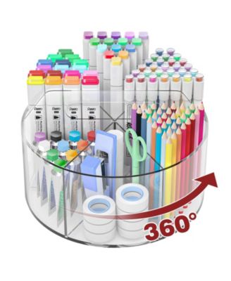360 Degree Rotating Acrylic Desk Organizer 6 Compartment Art Supply Storage