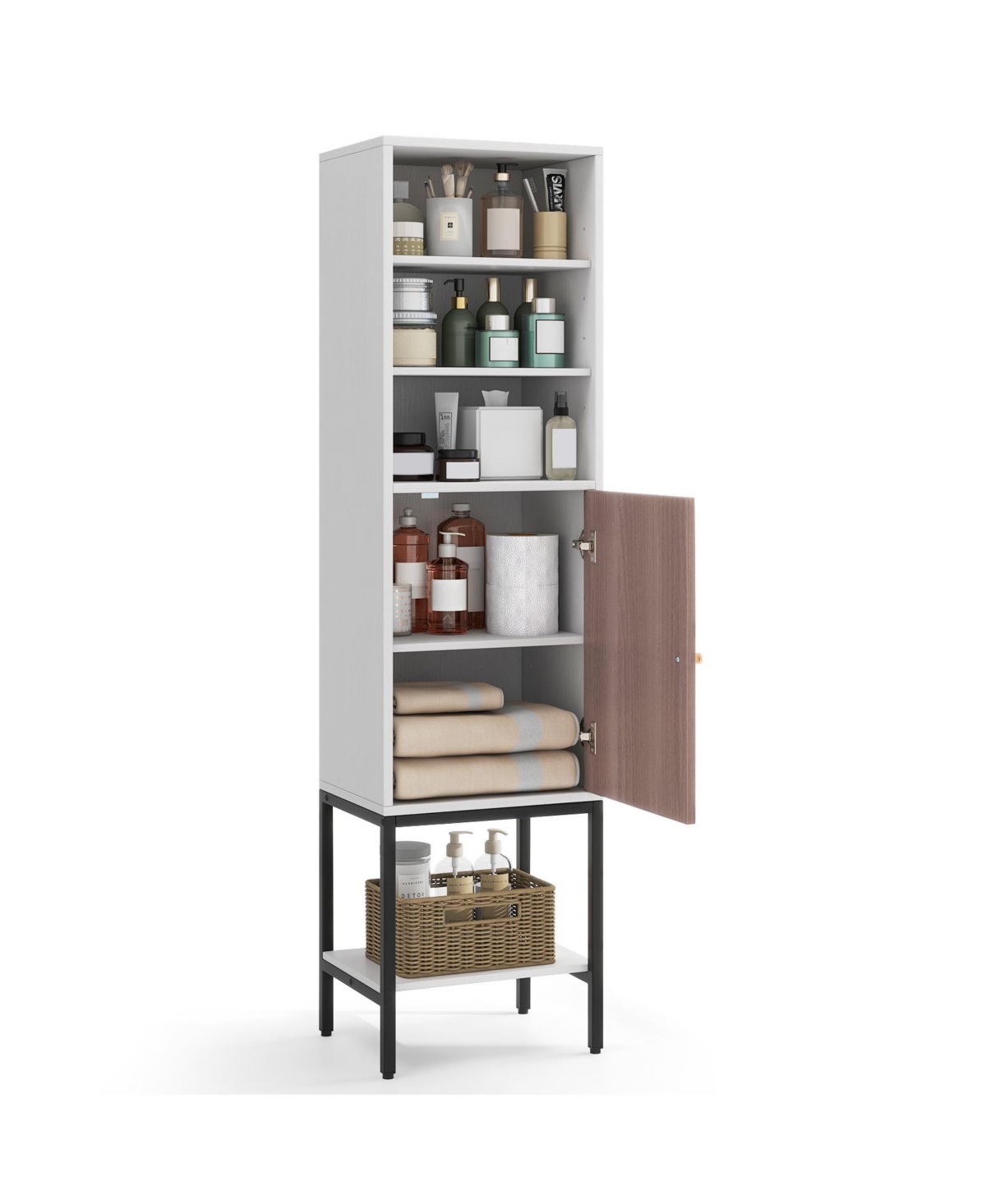Sugift 57-Inch Tall Bathroom Storage Cabinet with 1 Door and Adjustable Shelves