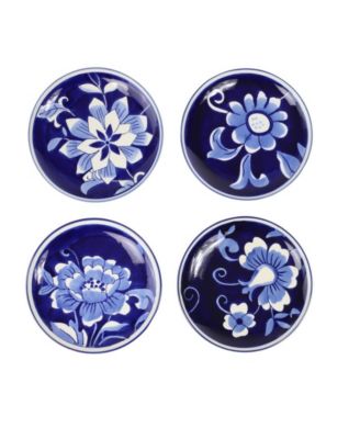Blue Garden Hand-Painted Canape Plates, Set of 4